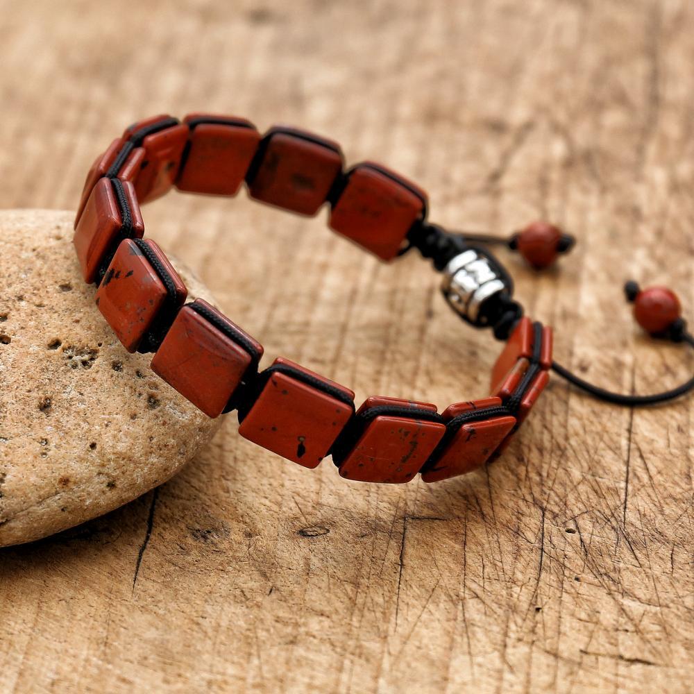 Paracord Bracelet - Ręcznie robione naturalne czerwone koraliki z