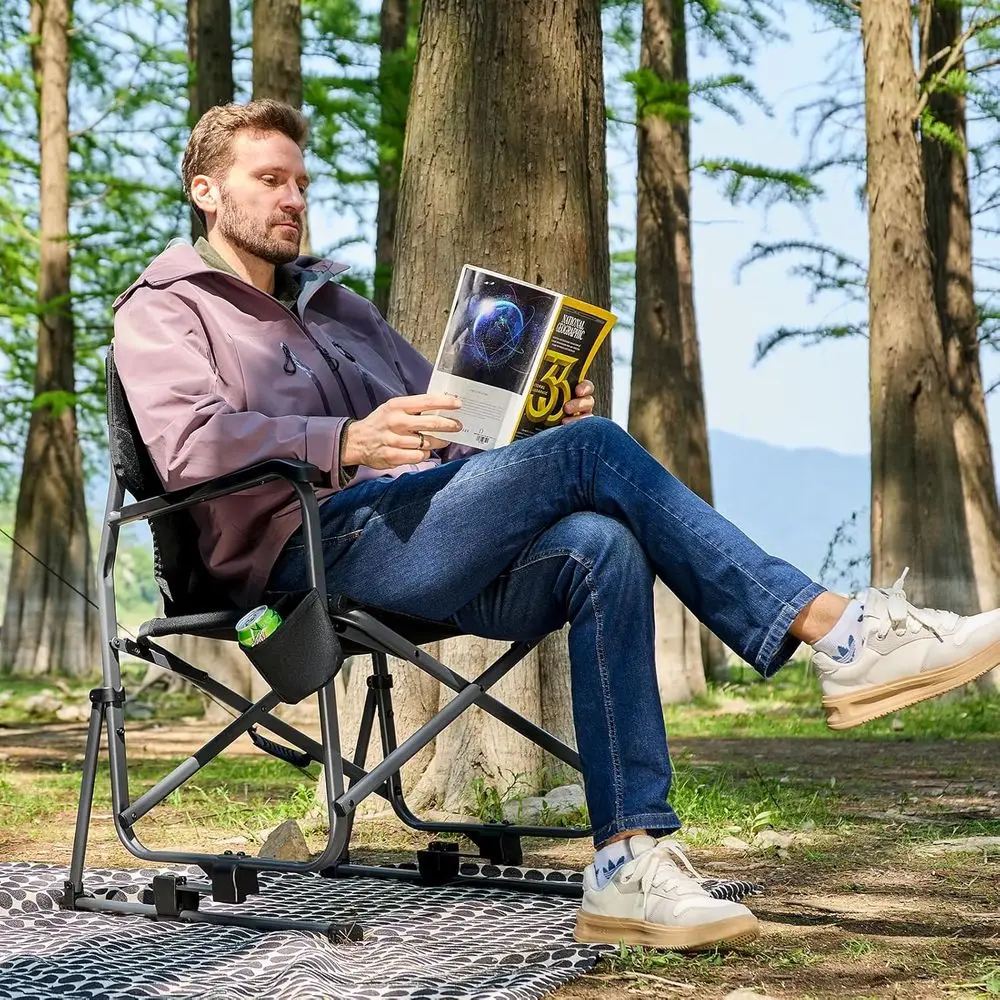 Wytrzymałe czarne krzesło kemp – Outdoor Camping Rocker recenzja i cena