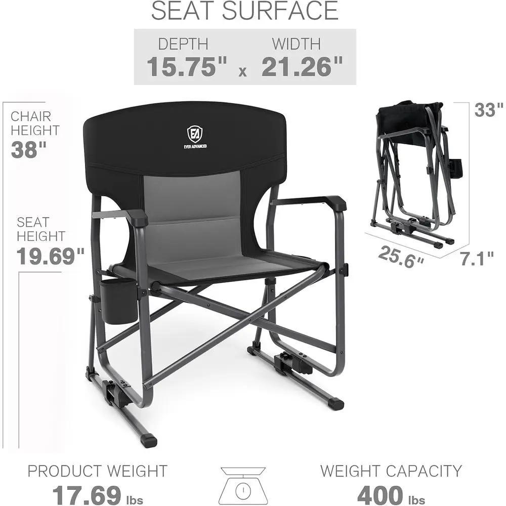 Wytrzymałe czarne krzesło kemp – Outdoor Camping Rocker recenzja i cena